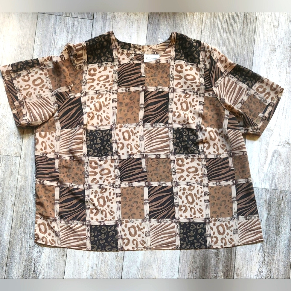 K.C. Studios Animal Patch Print Pull-On Blouse